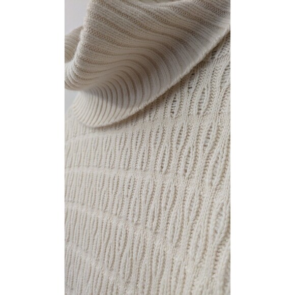 Lacoste Turtleneck Tunic Sweater Cream Wool Cashmere Fisherman Button Back M - Picture 4 of 10